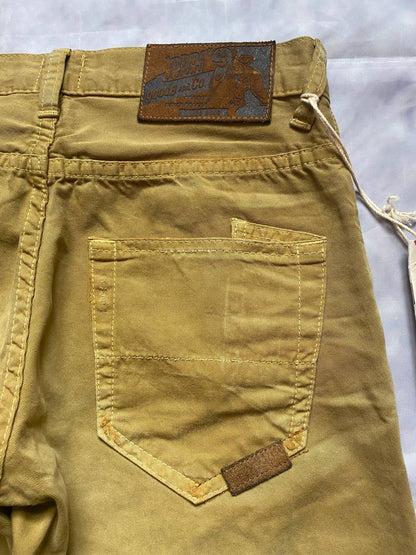 Prps brown cotton trousers with leather logo label and classic 5-pocket styling.