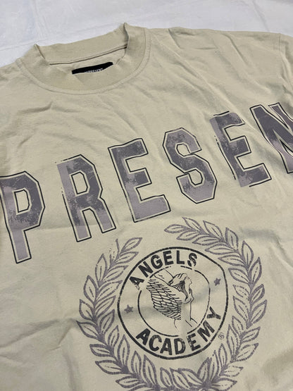 Represent beige cotton T-shirt XL with large 'REPRESENT' print and 'Angels Academy' emblem.