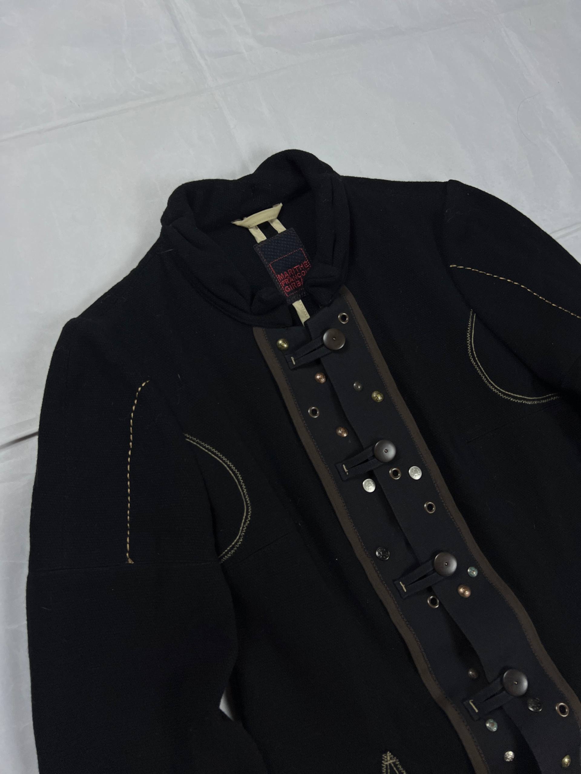 MARITHÉ & FRANÇOIS GIRBAUD black wool jacket unique toggle closure and contrast stitching details.