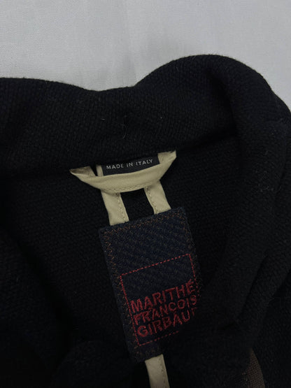 MARITHÉ & FRANÇOIS GIRBAUD black wool jacket unique toggle closure and contrast stitching details.
