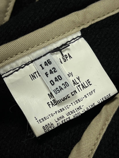 MARITHÉ & FRANÇOIS GIRBAUD black wool jacket unique toggle closure and contrast stitching details.